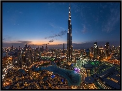 Nocą, Burj Khalifa, Dubaj, Miasto